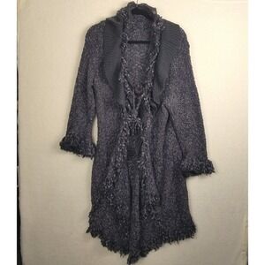 Pretty Angel W xl Textured Knit maxi Duster Cardigan purple Gray Fringe boho‎